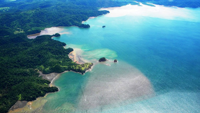 Flying over the gulf of Golfo Dulce to get to Playa Nicuesa Rainforest Lodge in southern Costa Rica