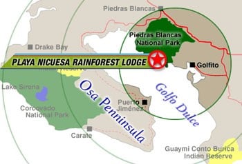 Map for Playa Nicuesa Rainforest Lodge from San Jose